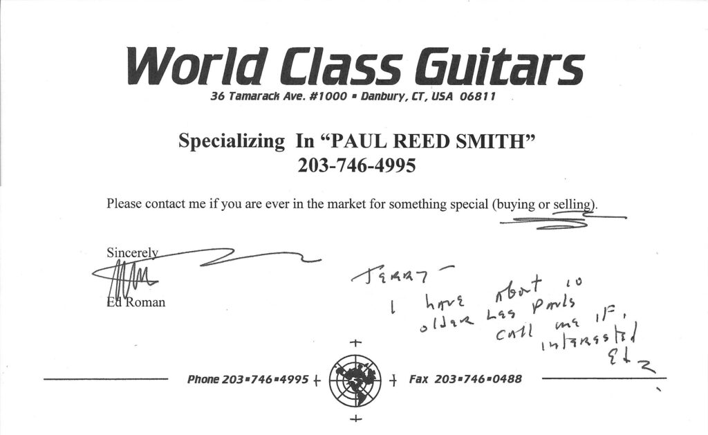 A snippet from a letter from World Class Guitars